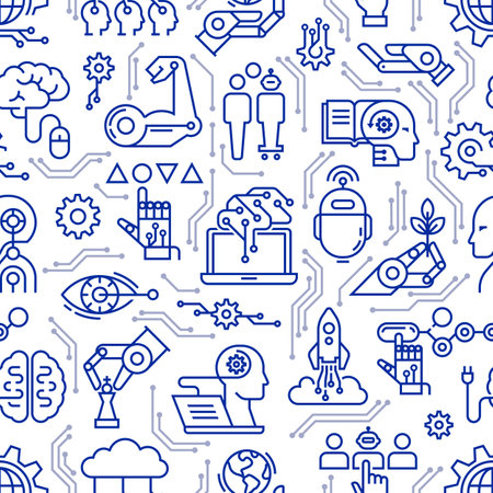 Seamless two-color pattern robots, artificial intelligence and high modern technology.  Vector illustration.のイラスト素材