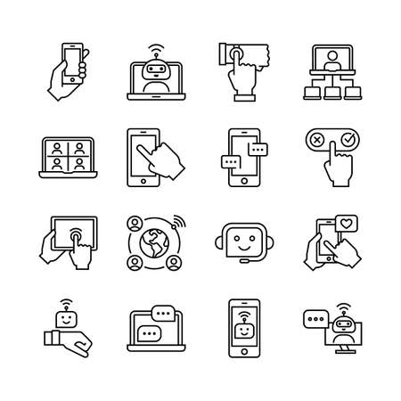 Communication smart technologies icons in thin line styleのイラスト素材