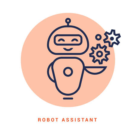 Robot assistant icon on line style. Android human assistant. Vector illustration.のイラスト素材