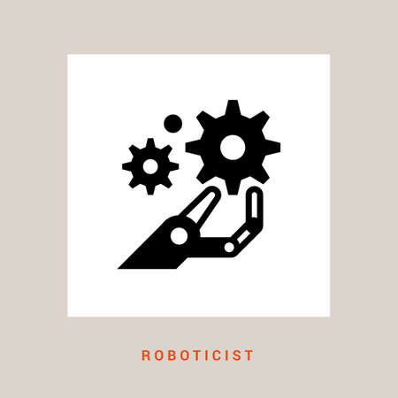 Robot assistant or mechanic, inventor, technician. A linear robot icon. Vector illustration.のイラスト素材