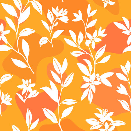 Seamless pattern with citrus flowers on a bright background. Template design for textile, interior, clothing, wallpaper. Vector illustration.のイラスト素材