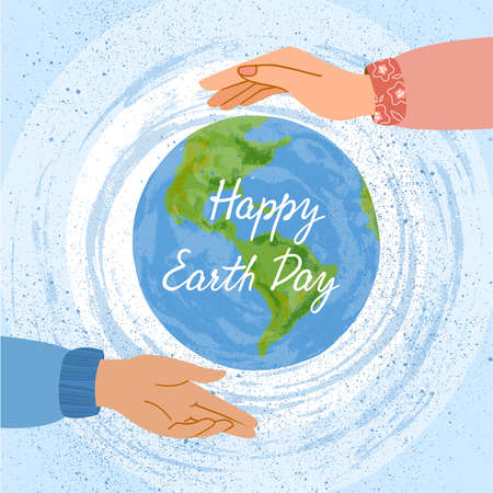 The planet is protected by hands. Colored vector illustrations in flat style. The design of the leaflets from Earth Day. Vector illustration.の写真素材