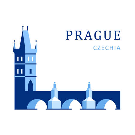 Color image of the sights of Prague Czech Republic Charles Bridge in a flat style. Vector illustrationのイラスト素材
