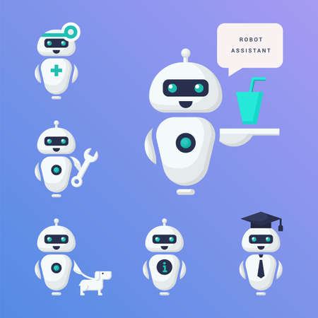 Robot assistant or mechanic, inventor, technician. A linear robot icon. Vector illustration. EPS 10.のイラスト素材
