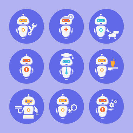 A collection of robotic assistants with various tools and outfits.のイラスト素材