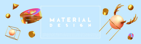 Modern minimal design with realistic 3d render objects. Abstract background. Art trend poster, banner. Vector illustrationのイラスト素材