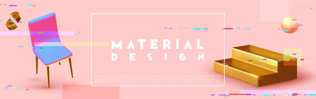 Chaos abstract background with 3d objects. Realistic geometric shapes. Design mess. Horizontal poster, cover headers, Banner website. vector illustrationのイラスト素材
