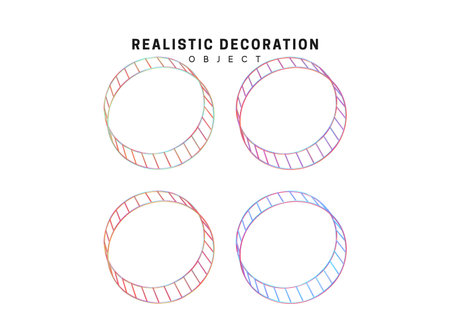 closed circular geometric staircase. Realistic 3d shape. objects with gradient holographic color of hologram. Geometric decorative design elements isolated white background. vector illustration.のイラスト素材