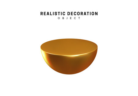Isolated 3d object Shapes even half of the ball, semi circular ball, cut sphere. Gold color elementのイラスト素材
