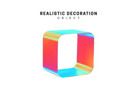Square and cube. Realistic shape 3d objects with gradient holographic color of hologram. Decorative design elements isolated on white background. vector illustrationのイラスト素材