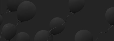 Festive background with helium balloons. Celebrate a birthday, Poster, banner happy anniversary. Realistic decorative design elements. Vector 3d object ballon with ribbon, black color.のイラスト素材