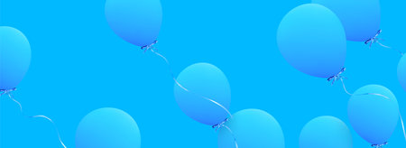 Festive background with helium balloons. Celebrate a birthday, Poster, banner happy anniversary. Realistic decorative design elements. Vector 3d object ballon with ribbon, blue color.のイラスト素材