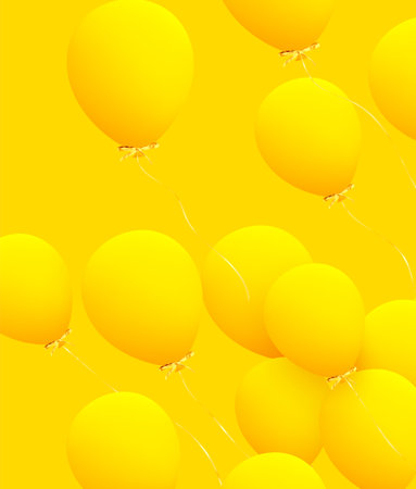 Festive background with helium balloons. Celebrate a birthday, Poster, banner happy anniversary. Realistic decorative design elements. Vector 3d object ballon with ribbon, yellow color. greeting cardのイラスト素材