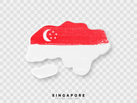 Singapore detailed map with flag of country. Painted in watercolor paint colors in the national flag.のイラスト素材