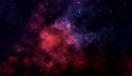 Space background Fantastic outer view with realistic bright stars and cluster of gas clouds. Universe with nebulae, galaxies and star clusters. Infinite cosmic open spaces. Vector illustrationのイラスト素材