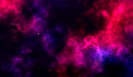 Space background Fantastic outer view with realistic bright stars and cluster of gas clouds. Universe with nebulae, galaxies and star clusters. Infinite cosmic open spaces. Vector illustrationのイラスト素材