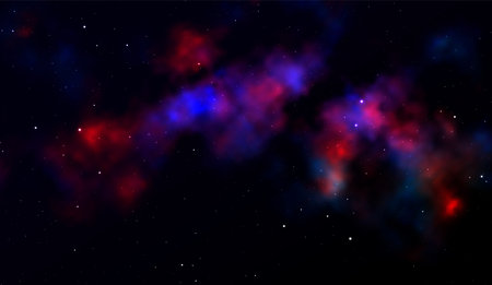 Space background Fantastic outer view with realistic bright stars and cluster of gas clouds. Universe with nebulae, galaxies and star clusters. Infinite cosmic open spaces. Vector illustrationのイラスト素材