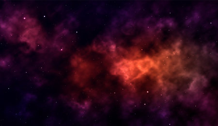 Space background Fantastic outer view with realistic bright stars and cluster of gas clouds. Universe with nebulae, galaxies and star clusters. Infinite cosmic open spaces. Vector illustrationのイラスト素材