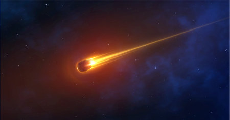 Realistic comet, meteorite, an asteroid in motion burns against the background of outer space. 3d...