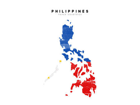 Philippines detailed map with flag of country. Painted in watercolor paint colors in the national flag.のイラスト素材