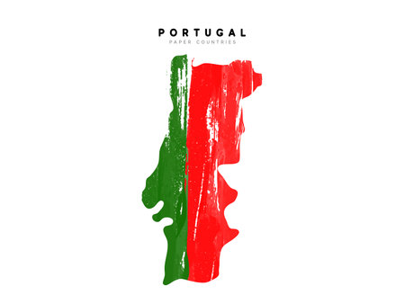 Portugal detailed map with flag of country. Painted in watercolor paint colors in the national flag.のイラスト素材
