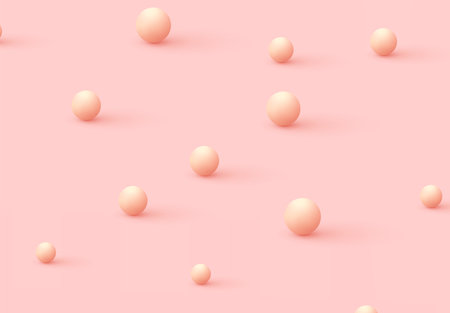 Pink background with decorative 3d sphere balls. Minimal design with geometric design objects coral color round balls. vector illustrationのイラスト素材