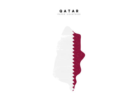 Qatar detailed map with flag of country. Painted in watercolor paint colors in the national flag.のイラスト素材