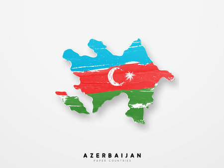 Azerbaijan detailed map with flag of country. Painted in watercolor paint colors in the national flag.のイラスト素材