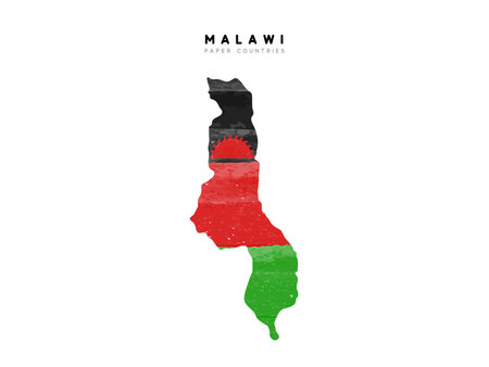 Malawi detailed map with flag of country. Painted in watercolor paint colors in the national flag.のイラスト素材