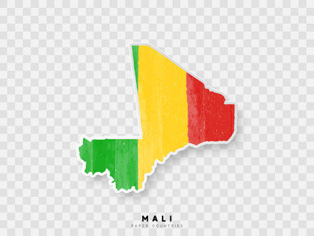 Mali detailed map with flag of country. Painted in watercolor paint colors in the national flag.のイラスト素材