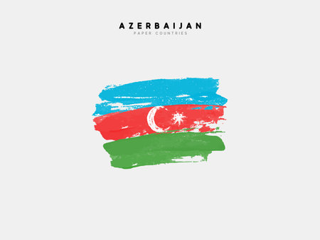 Azerbaijan detailed map with flag of country. Painted in watercolor paint colors in the national flag.のイラスト素材