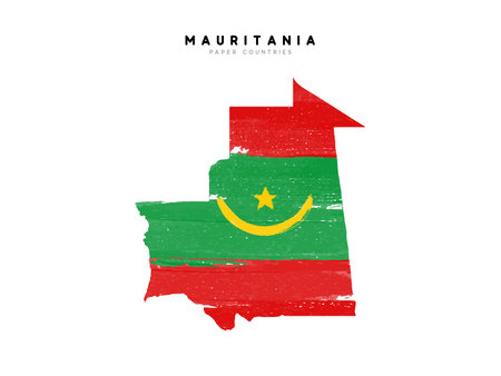 Mauritania detailed map with flag of country. Painted in watercolor paint colors in the national flag.のイラスト素材