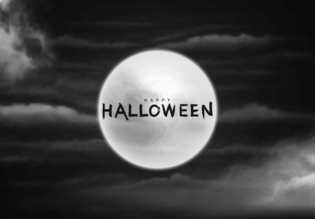 Halloween background. Night sky among clouds bright shining moon.のイラスト素材