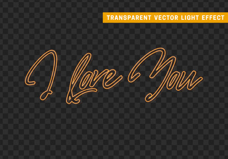 Neon sign, the word I love you on transparent background. Vector illustration.のイラスト素材
