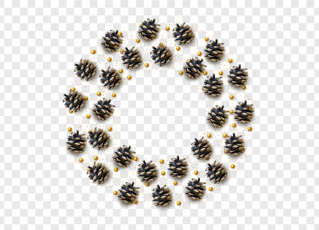 Realistic pine cones isolated on a transparent background. vector illustrationのイラスト素材