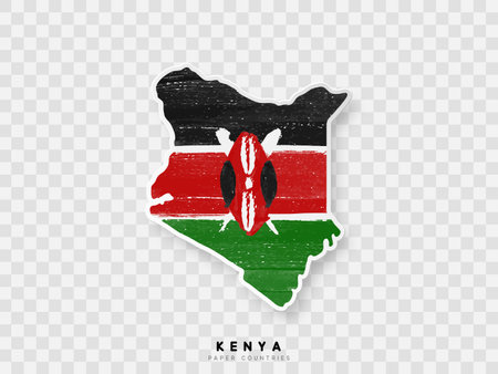 Kenya detailed map with flag of country. Painted in watercolor paint colors in the national flag.のイラスト素材