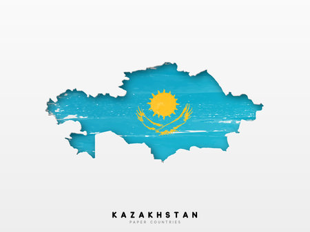 Kazakhstan detailed map with flag of country. Painted in watercolor paint colors in the national flag.のイラスト素材