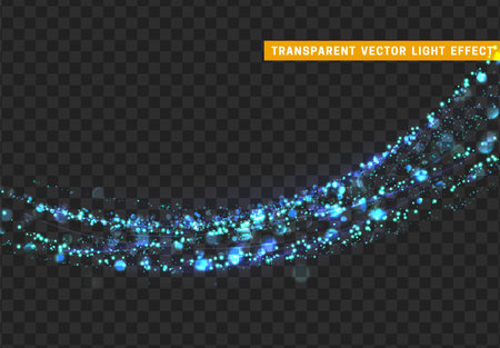 Magic light effect. Stardust blue glitter. Sparkle star dust vector illustration. Glowing sparkling particles on background with transparencyのイラスト素材