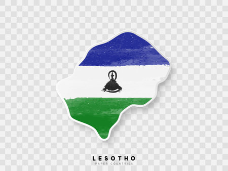 Lesotho detailed map with flag of country. Painted in watercolor paint colors in the national flag.のイラスト素材