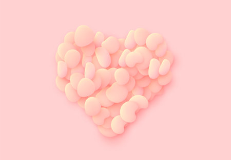 Pink heart symbol of love background. Design elements of the liquid rounded plastic shapes, smooth sea stones, Flat Liquid splash bubble. 3d fluid objects. Modern abstract pattern organic substancesのイラスト素材