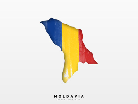 Moldavia detailed map with flag of country. Painted in watercolor paint colors in the national flag.のイラスト素材