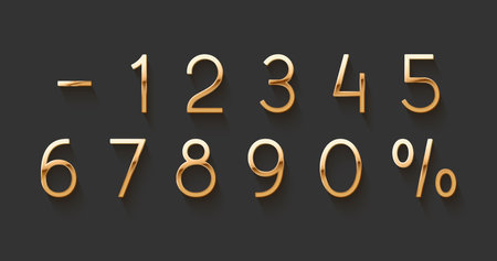 Golden elegant numbers 1, 2, 3, 4, 5, 6, 7, 8, 9, 0. Chic Design sign isolated on black background. Gold set of number, font luxury. vector illustrationのイラスト素材