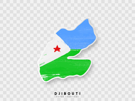 Djibouti detailed map with flag of country. Painted in watercolor paint colors in the national flag.のイラスト素材