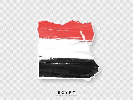 Egypt detailed map with flag of country. Painted in watercolor paint colors in the national flag.のイラスト素材