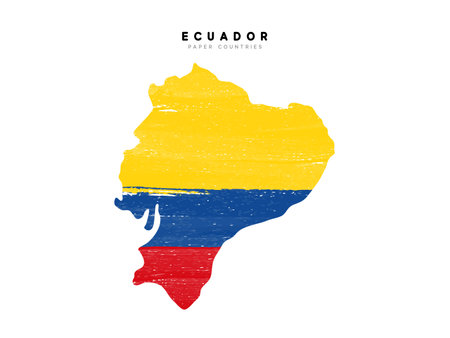 Ecuador Detailed map with flag. Painted in watercolor paint colors in the national flag.のイラスト素材