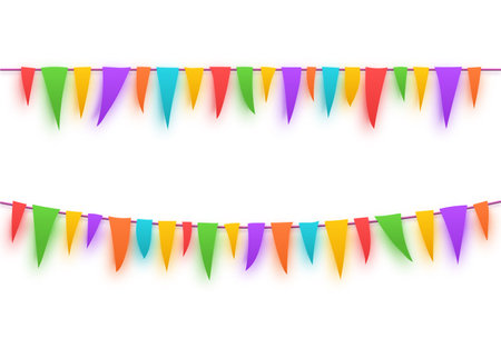 Celebrate bunting flags colorful garland isolated on white background. Decoration holiday party.のイラスト素材
