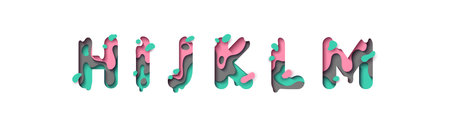 Paper cut letter H, I, J, K, L, M. Design 3d sign isolated on white background. Alphabet font of melting liquid.のイラスト素材