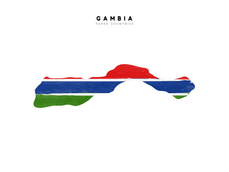 Gambia detailed map with flag of country. Painted in watercolor paint colors in the national flag.のイラスト素材