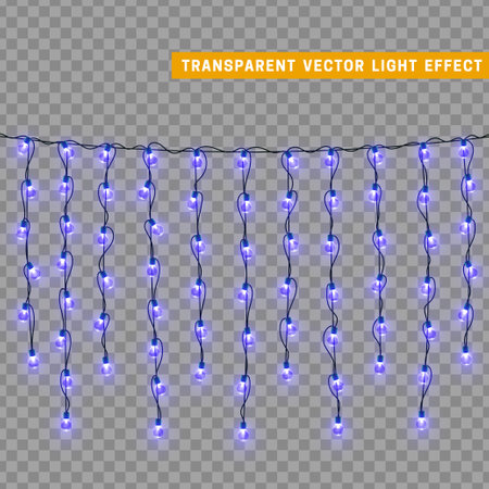 Christmas lights. Xmas glowing lights. Set lights Garlands isolated realistic design elements. Christmas decorations. Holiday Led neon lamp. New Year's festive decor. Vector illustration.のイラスト素材