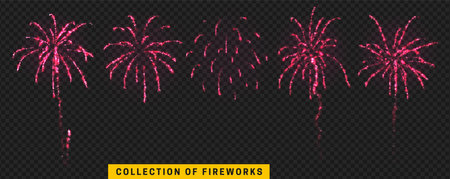 Set festive fireworks isolated on transparent background.のイラスト素材
